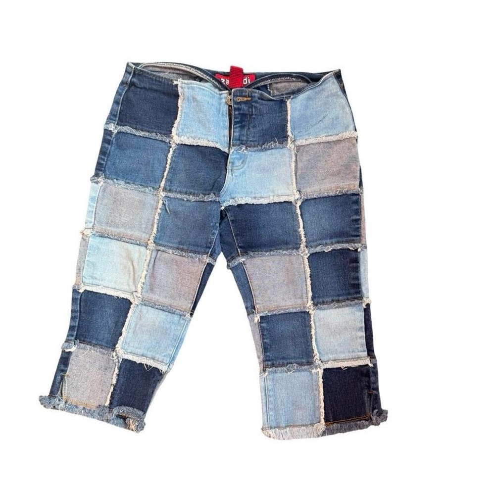 Vintage Y2K Zana Di Patchwork Raw Hem‎ Denim capris Jeans Women Low Rise Sz 9